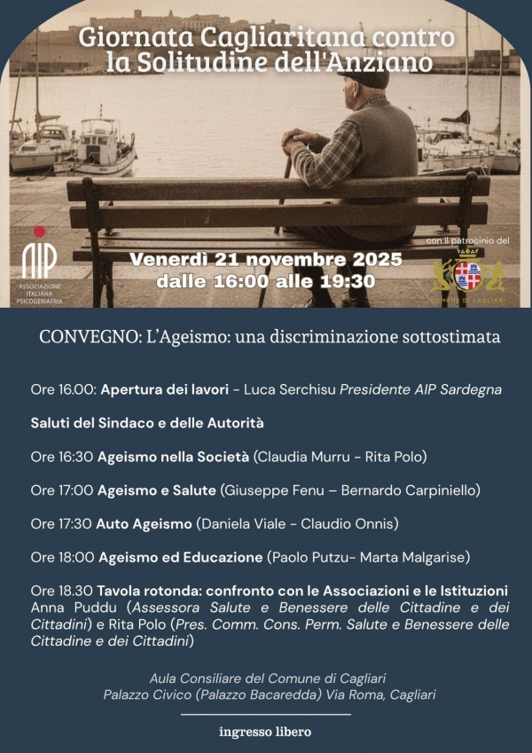 Venerd&igrave; 21 novembre la Giornata cagliaritana contro la solitudine dell'anziano