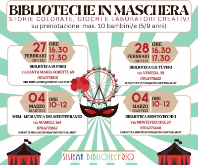 Biblioteche in Maschera a Cagliari, il Carnevale dedicato ai piccoli lettori