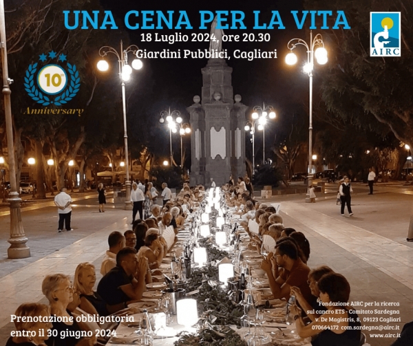 Gioved&igrave; 18 luglio a Cagliari &ldquo;Una cena per la Vita&rdquo;