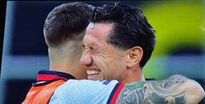 La gioia di Lapadula a fine gara